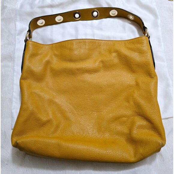 Michael Kors Brooklyn Large Leather Shoulder Handbag Purse Yellow - Picture 5 of 10